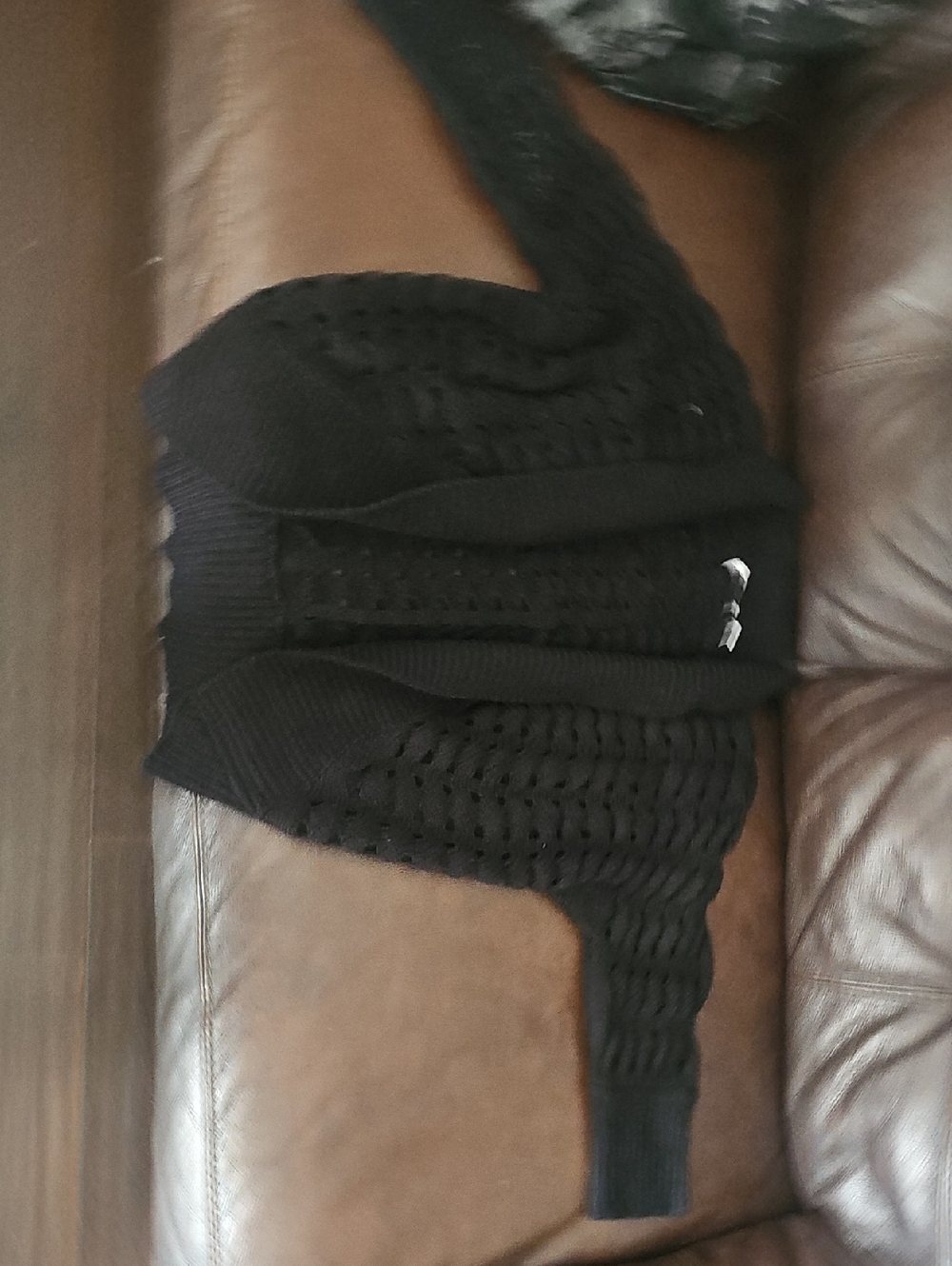 Newport News Black Open-Knit Cropped Cardigan